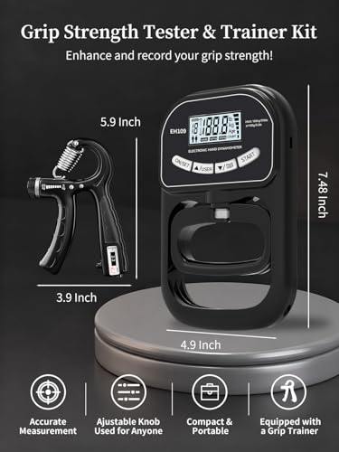 Saicefe Grip Strength Tester Trainer Electronic Hand Dynamometer of 396lbs/180kg & Grip strengthener with Adjustable Resistance for Sports Home Gym with Digital Display Precision Training for Rehab Fitness