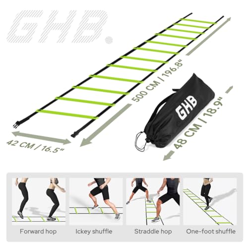 GHB Pro Agility Ladder Agility Training Ladder Speed 12 Rung 20ft with Carrying Bag - color: Green