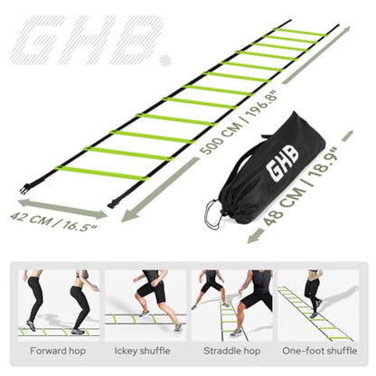 GHB Pro Agility Ladder Agility Training Ladder Speed 12 Rung 20ft with Carrying Bag - color: Green