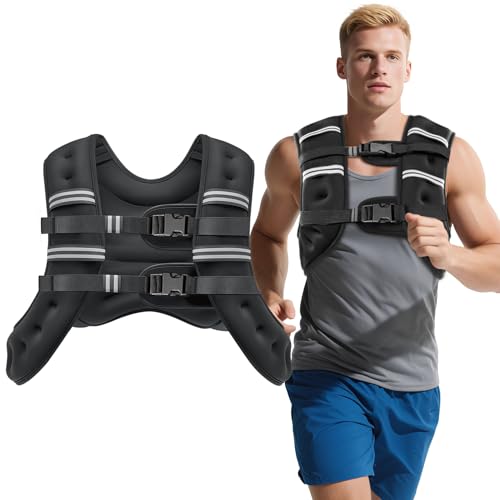 Weighted Vest, 8lb/12lb/16lb/20lb Weight Vest with Reflective Stripes for Men Women, Two Adjustment Straps for Workout, Strength Training, Running, Fitness, Muscle Building, Weight Loss - color: Black, size: 20lb