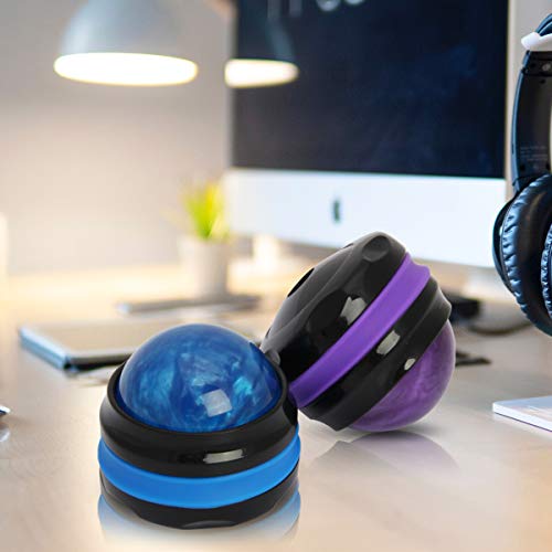 Massage Ball, Manual Roller Massager, 2-Pack Handheld Self Massage Therapy and Relax Full Body Tools for Sore Muscles, Shoulders, Neck, Arms, Legs, Back, Foot, Body (Blue+Purple)