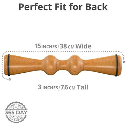 Body Back FSA Eligible Wood Back Roller, Spine Stretcher & Aligner, Ma Roller, Back Cracker for Back Pain Relief and Muscle Recovery, Manual Back Massager, Wood Therapy Massage Tool (15 inch)