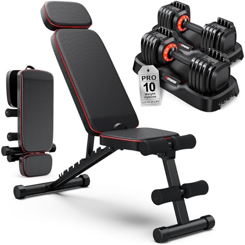 Adjustable Dumbbells Set of 2, 1 Hand Adjustable Weights Dumbbell Set and Workout Bench, 25/55/80lb Pair Weight Set For Home Gym Suit both Men and Women, Compact for Small Space Apartment Room
