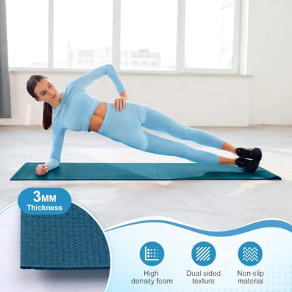 Funtery 3 mm Thin Yoga Mats Bulk, 68 x 24 in - color: Ocean Blue