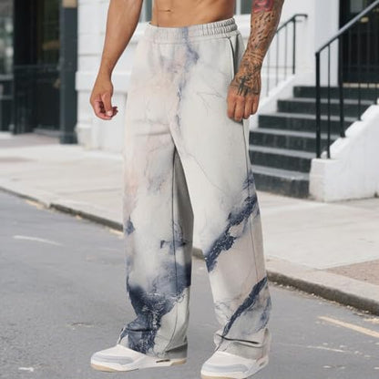 Graphic Print Pants for Men Elastic Waisted Wide Leg Baggy Sweatpants Joggers Loose Fit Streetwear Pants with Pockets - color: Style01, size: X-Small