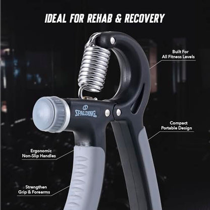 Spalding - Adjustable Hand Grip Strengthener, 22-88 lbs Resistance Hand Gripper for Forearm Wrist Finger Training, Anti Slip Ergonomic Handle Grip Trainer for Home Gym Fitness (Black)