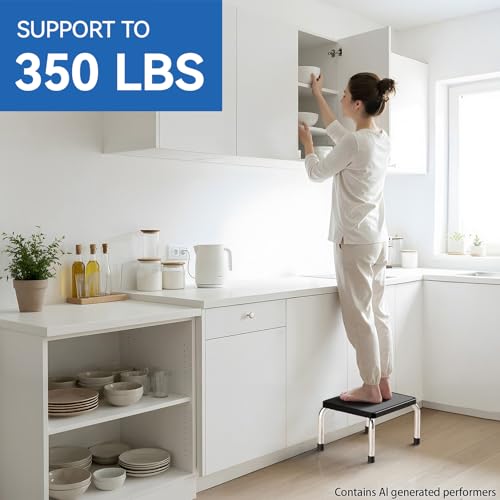Step Stool, Heavy-Duty Steel Legs, 350 lb Capacity, Comfortable Non-Slip Rubber seat Cushion, Non-Slip Rubber feet，Anti-Skid Bathroom Stool for Children, Elderly, Kitchen, Home Use