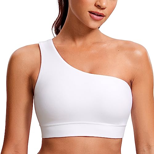 CRZ YOGA Butterluxe One Shoulder Sports Bras for Women - Sleeveless One Strap Low Impact Asymmetrical Workout Yoga Tops - color: White, size: X-Large