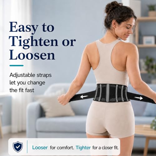 Breathable Thin Back Brace for Women, Adjustable Lower Back Support Belt for Everyday Pain Relief, Slim Low-Profile Lumbar Brace with Gentle Compression, Comfortable Under Clothes - size: XS/S(Waist:27.5"-35")