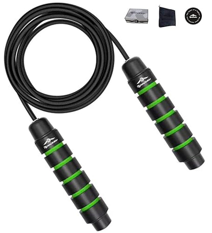 Jump Rope – Adjustable Speed Rope with Ball Bearings & Ergonomic Foam Handles | Includes 2 Towels & Carry Bag | Boxing CrossFit MMA Cardio & Home Workout - color: Green