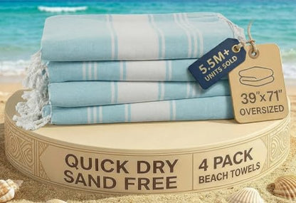 LANE LINEN Oversized Beach Towel - Beach Towels 4 Pack, Pre-Washed Pool Towel, Extra Large Beach Towel, Quick Dry & Sand Free, Lightweight Travel Towel, 39"x71" - Aqua - color: 05: Aqua, size: Pack of 4