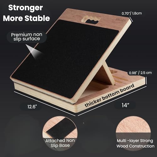Swara 12.6″ Wooden Slant Board for Calf Stretching & Exercise, Foldable - size: 12.6x14 Inch