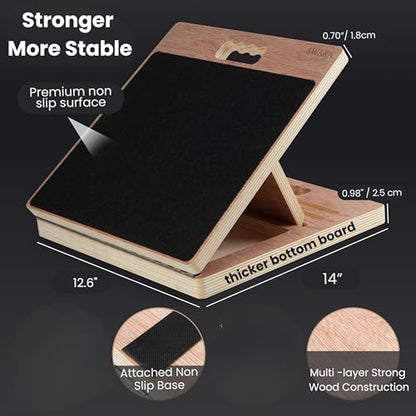 Swara 12.6″ Wooden Slant Board for Calf Stretching & Exercise, Foldable - size: 12.6x14 Inch