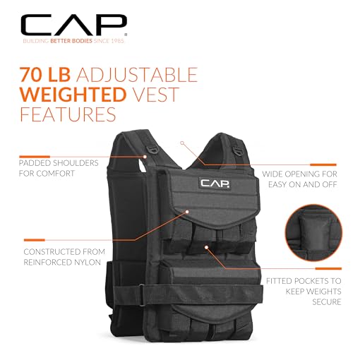 CAP Adjustable Weighted Vest 20–150 lbs for Strength Training, Running & Workouts, Weight Vest for Men & Women, Fitness Training Vest - style: 70lbs