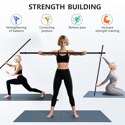 Yoga Stick 5ft, Adjustable Stretching Stick with 4 Steel Rods, Non-Slip Handle and Exercise Guide for Stretching and Exercise Physical Therapy, Pilates, Multi-Functional Fitness Stick.