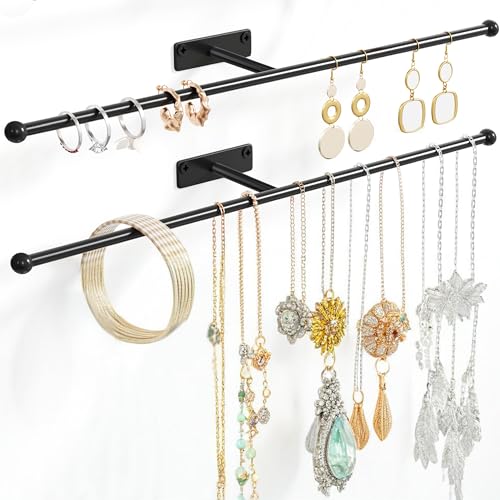 Wall Hanging Jewelry Organizer 12.6", Screw Included, Black 2-Pack - color: Black, size: 2 Pack