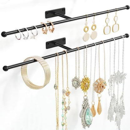 Wall Hanging Jewelry Organizer 12.6", Screw Included, Black 2-Pack - color: Black, size: 2 Pack