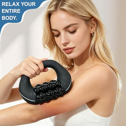 Electric Handheld Rolling Massager, 270min-Percussive Massager Targeting Knots with Pain Relieve Deep Tissue, 3-Speed Spin Vibrating Roller Massage for Back, Shoulders, Legs, Neck,Arms