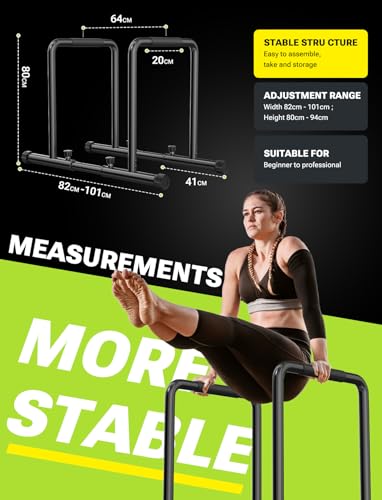 YOLEO Adjustable Dip Bar- 1100lbs Dip Station Portable Functional Fitness Bar with Safety Connector, Heavy Duty Dip Stand Body Press Bar Parallette Exercise Bar Workout Equalizer for Calisthenics
