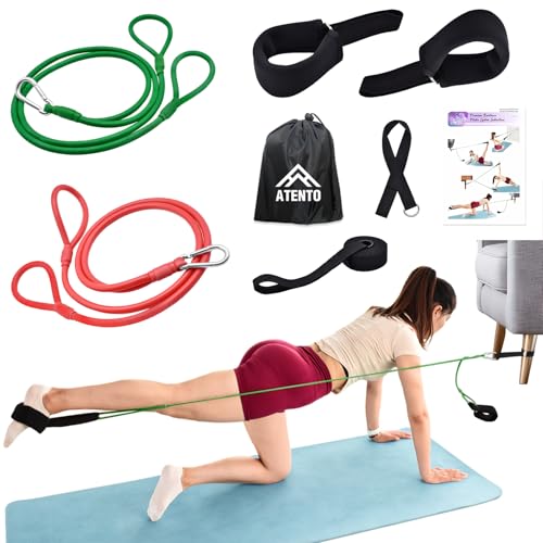 ATENTO Resistance Pilates System Reformer Style Pilates Lightweight Portable Pilates for Home Gym, 2 Pcs Resistance Bands,1 Door Anchor,1 Exercise Straps,1 Handle Straps