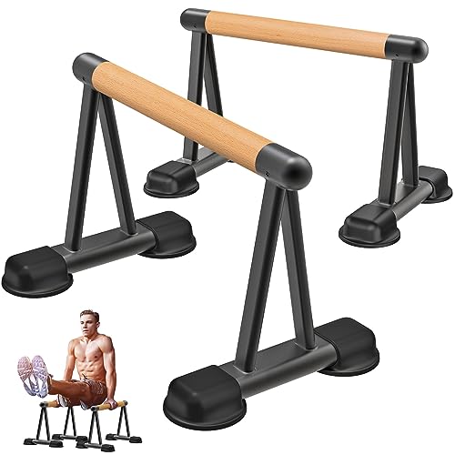 Dolibest Push Up Bar, 12'' High Parallettes Bars with Wooden Handles, Stable and Comfortable Calisthenics Equipment, Suitable for Handstand, L-Sit, Dip Bar, Strength Training for Indoor Outdoor Use - color: Wooden Handle (20''L x 12''H)