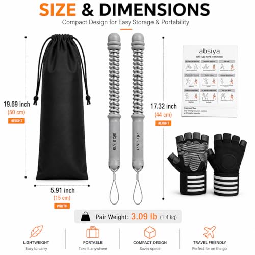 Cordless Battle Rope Workout Equipment – Portable Resistance Spring Trainer for Full Body Cardio, HIIT, Fat Burning & Strength Training – Home Gym Fitness Kit with Gloves & Carry Bag