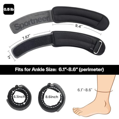Sportneer Ankle Weights 0.5/1/2/3/5 LBS 1 Pair Wrist Leg Arm Weights - color: Black, size: 0.5 lb x 2
