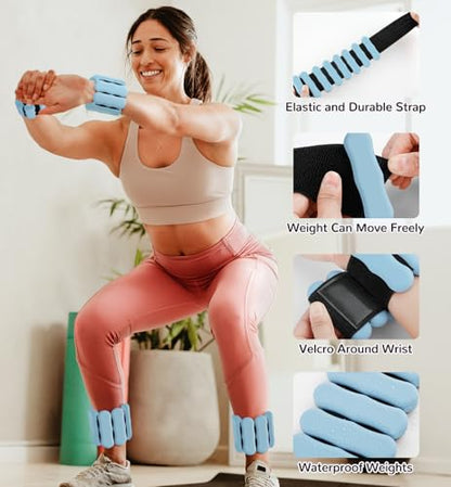 Ankle Weights Wrist Weight for Women Men, Set of 2, 1 lb/2 lb Each - color: Light Blue, size: 1lb each weight (2lbs Pair)