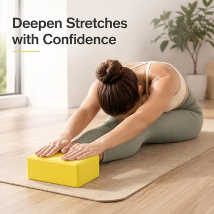 High Density EVA Foam Yoga Block Support and Stability for Stretching, Workout, Pilates at Home and Gym - color: Yellow