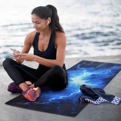 Kigai Travel Yoga Mat 71" x 24" Non Slip Natural Rubber Foldable Exercise Mat Ultra Thin 1.5mm Lightweight for Fitness, Pilates & Home Workout, Blue Lightning