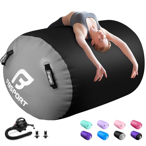 FBSPORT Air Roller Gymnastics Barrel, Inflatable Gymnastics Air Roller Inflatable Air Gymnastics Mat for Yoga Cheerleading Training Home Outdoor Indoor Use - color: Black, size: Mat: None | Roller: 47.24in x 29.5in