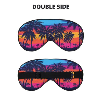 Blue Palm Trees Sleep Mask Orange Sunset Eye Mask with Adjustable Strap Eye Sleep Shade Cover Blocks Light for Women Men Airplane Travel Nap - color: Blue Palm Trees