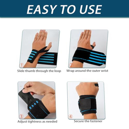 Wrist Wraps 18" Thumb Loop Straps for Powerlifting & Bench Press - color: Blue