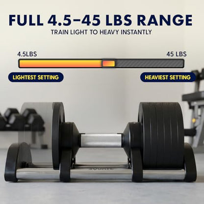 SQUATZ Adjustable Dumbbells with Quick Weight Change, Space-Saving Dumbbell Set with Anti‑Slip Handle, Secure Locking System, Heavy‑Duty Plates & Base for Home Workout and Strength Training