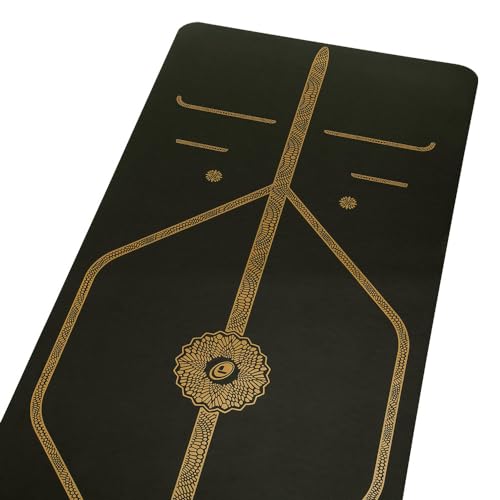Liforme Travel Yoga mat – Patented Alignment System, Warrior-Like Grip, Non-Slip, Eco-Friendly, Ultra-Lightweight and Sweat Resistant, Made with Natural Rubber - color: Black & Gold