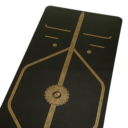 Liforme Travel Yoga mat – Patented Alignment System, Warrior-Like Grip, Non-Slip, Eco-Friendly, Ultra-Lightweight and Sweat Resistant, Made with Natural Rubber - color: Black & Gold