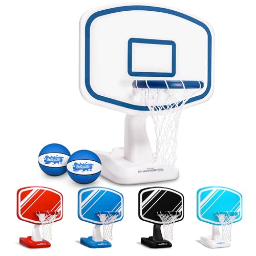 GoSports Splash Hoop PRO Pool Basketball Game – Modern Poolside Basketball Hoop with Backboard, Ball & Pump – Swimming Pool Basketball Hoop for Inground & Above Ground Pools - color: White