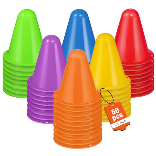 50 Pack 3.15 Inch Mini Cones for Sports Drills,Agility & Footwork Practice,Portable Small Cones for Indoor Outdoor Soccer,Basketball,Team Activities - color: colors
