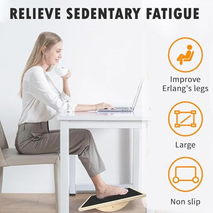 Wooden Balance Board - Non Slip Fitness Rocker Plate, Heavy Duty Professional Exercise Base | Rectangular Core Strength Trainer Standing Desk for Home Gym Office Adults Teens Youth