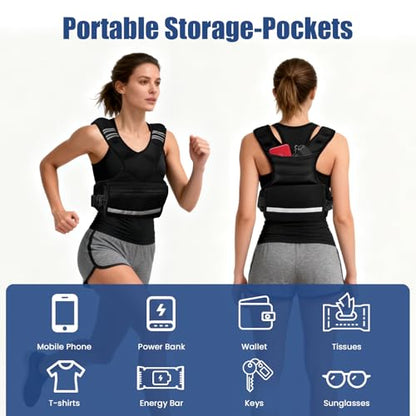 Adjustable Weight Vest for Men & Women, 4-10LBs/11-20LBs with 6 Weight Pags, Pockets & Reflective Strip for Running, Strength Training, Fat Loss & Body Sculpting