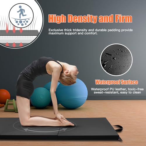 RitFit Upgraded Folding Exercise Mat, 2 Inch Thick Gymnastics Mat - color: Black(2' x 8')
