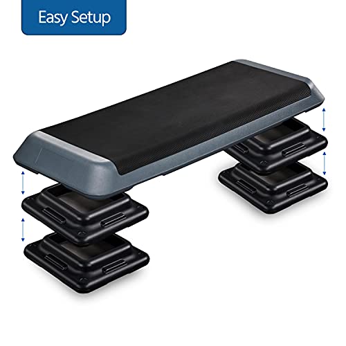 Topeakmart Aerobic Exercise Workout Step Platform, 43in Fitness Stepper Health Club Size w/Risers Adjust 4-6-8in & Heavy Club Size & 550pounds Load-bearing for Home Gym Workout & Training