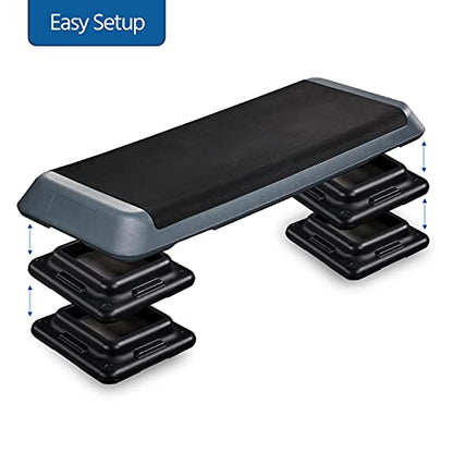 Topeakmart Aerobic Exercise Workout Step Platform, 43in Fitness Stepper Health Club Size w/Risers Adjust 4-6-8in & Heavy Club Size & 550pounds Load-bearing for Home Gym Workout & Training