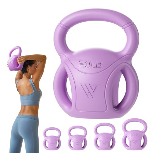 RUNWE 3 Handle Kettlebells Weight - Weight for Women Options 5, 10, 15 and 20 LB for Russian Twists AB Exercise, Weightlifting and Core Fitness Exercise Home Gym [Single in Sold] - color: 20 lb Purple