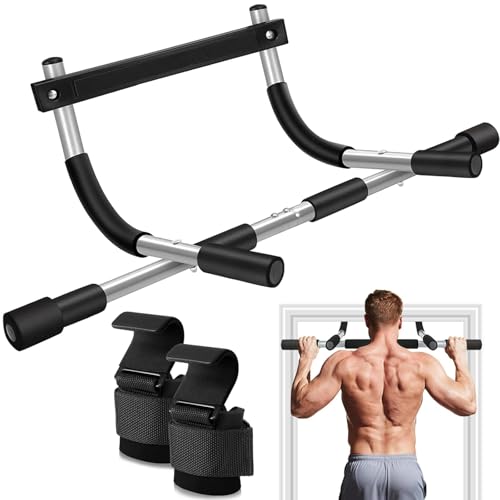 Pull Up Bar for Doorway,2 Pcs Weight Lifting Hooks,Upgrade Chin up Bar for Doorway Without Screws,- Upgraded Heavy Duty Lifting Wrist Straps for Deadlift,