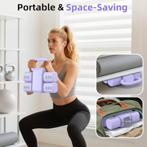 2-in-1 Adjustable Dumbbell Set, Upgraded 4 Levels Hand Weights for Women Men, Each 2.2/3.3/4.4/5.5lb, Convertible Weights Dumbbells and Kettlebell Set for Home Gym Exercise & Fitness - color: Purple