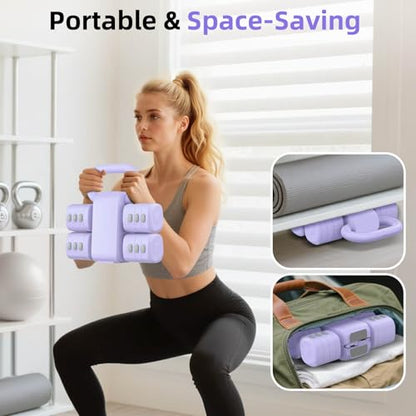 2-in-1 Adjustable Dumbbell Set, Upgraded 4 Levels Hand Weights for Women Men, Each 2.2/3.3/4.4/5.5lb, Convertible Weights Dumbbells and Kettlebell Set for Home Gym Exercise & Fitness - color: Purple