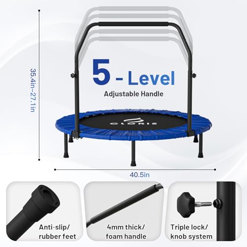 Rebounder Trampoline for Adults 40 Inch, 400 lbs Capacity with 5-Level Adjustable Bar, Foldable Mini Indoor Fitness Workout Exercise Equipment Blue