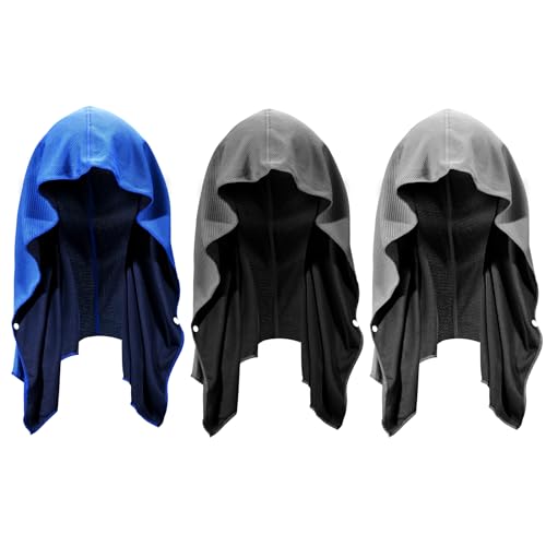 3 Pack Cooling Hoodie Towel, UPF 50+ Cooling Towels for Neck and Face - color: Royal Blue/Dark Gray/Gray