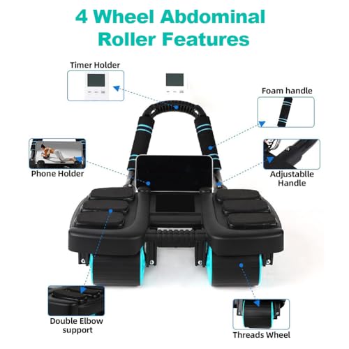 2026 New Automatic Rebound Ab Roller Wheel with Elbow Support & 4-Wheel Design - Core Exercise Equipment for Home Gym, Abdominal Workout Machine for Men/Women, Belly Fat Burner,Portable Fitness Roller Wheel